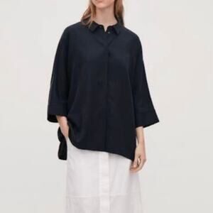 COS Black Oversized Lyocell Tunic Blouse Minimalist Quiet Luxury Top